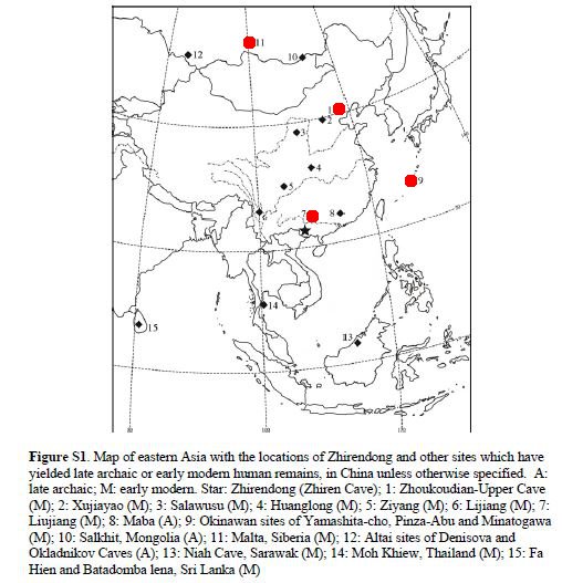 AMH sites in eastern Asia